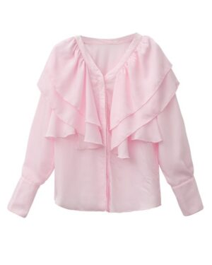 Pink Ruffled V-Neck Blouse  | Kim Mi So - What’s Wrong With Secretary Kim