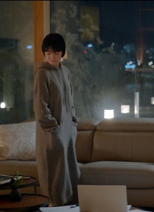 Grey Long Hoodie Dress | Cha Soo-Hyun - Encounter