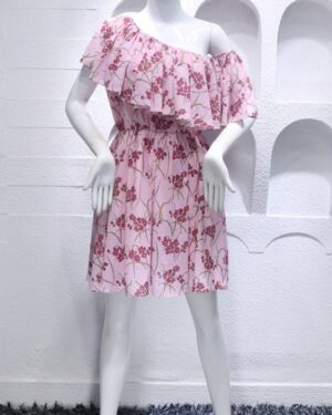 Pink Floral Petals Off-Shoulder Ruffle Dress | Joy - Red Velvet