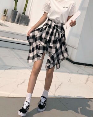 Black & White Plaid Tie Skirt | Irene - Red Velvet