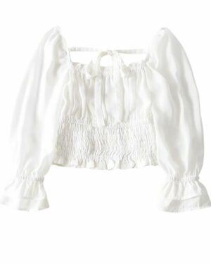 White Square Collar Ribbon Stretch Blouse | Lisa - BlackPink