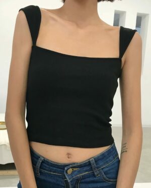 Black Wide Shoulder Strap Crop Top | Lisa - BlackPink