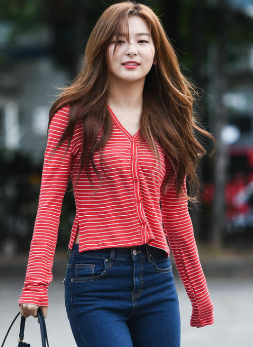 Red Striped Long Sleeve Buttons Cardigan | Seulgi – Red Velvet