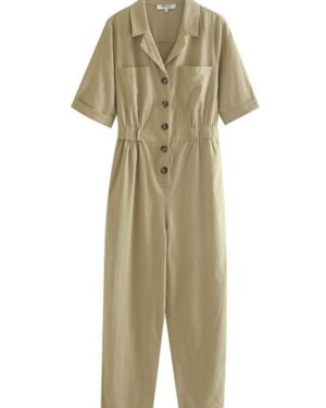 Beige Collared Buttons Jumpsuit | Yuna - ITZY