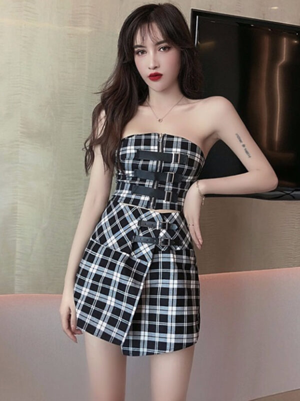 Black And White Plaid Tube Crop Top | Jennie - BlackPink