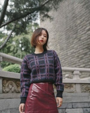 Lilac Checkered Knit Sweater | Momo - Twice