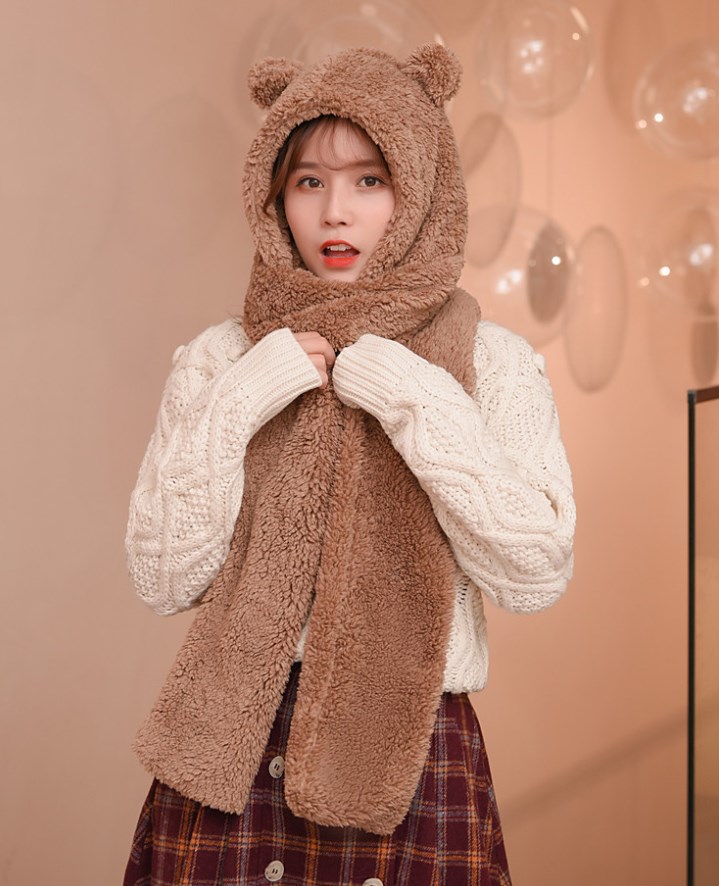 Brown Bear Ears Winter Scarf Hat | Jennie - BlackPink