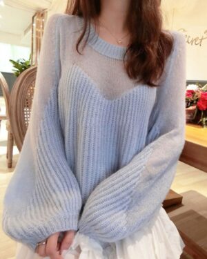 Blue Oversized Partly See-through Sweater | Momo - Twice