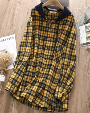 Yellow Hooded Flannel Oversize Jacket | Jeongyeon - Twice