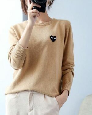 Beige Classic Sweater With Heart Patch | Taehyung - BTS