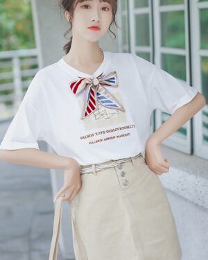 White Girly White T-Shirt With Ribbon