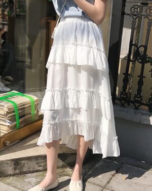 White Tri Layered Ruffle Skirt | Jennie - BlackPink