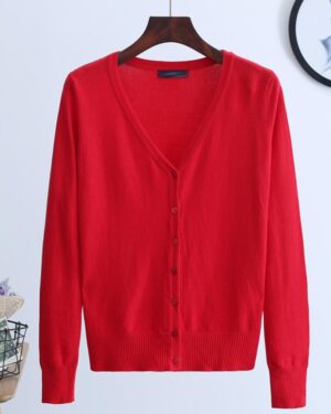 Red Knitted V-Neck Cardigan | Jeno - NCT