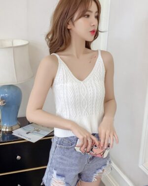 White Twisted Sling V-Neck Cami Top | Soyeon - (G)I-DLE