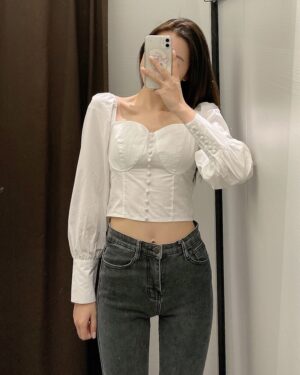 White Puffed Sleeve Crop Top | Seulgi - Red Velvet