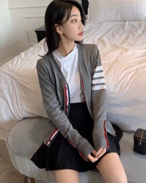 Grey Cardigan With Stripes | Lee Su Ho - True Beauty