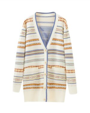 Beige Diamond Pattern Knitted Long Cardigan | IU