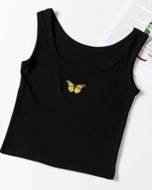 Black Butterfly Cropped Tank Top | Momo - Twice