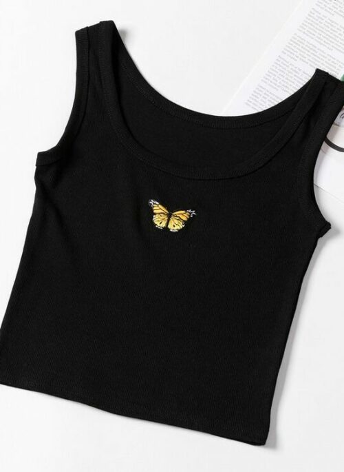 Black Butterfly Cropped Tank Top | Momo – Twice