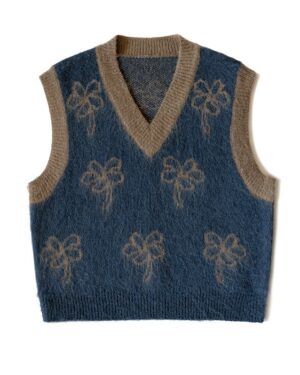 Blue Flower Print V-Neck Vest | Momo - Twice