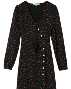 Black Floral Single-Breasted Wrap Dress | Tiffany - Girls Generation