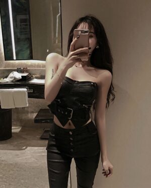 Black Leather Tube Top | Joo Seok Kyung - Penthouse