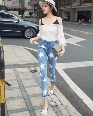 Blue Star Print Skinny Jeans | Moonbyul - Mamamoo