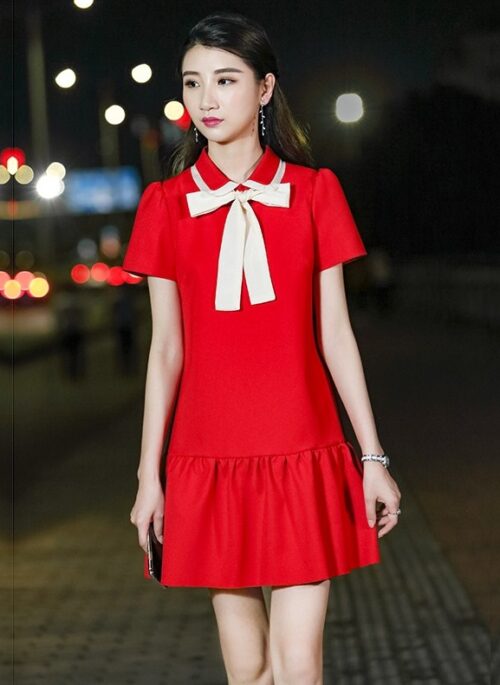 Red Bow Tie Mini Dress | Sana - Twice