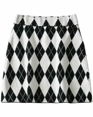 Black And White Diamond Patterned Skirt | Yiren - Everglow