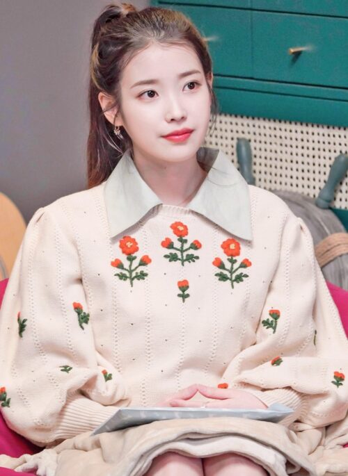 Beige Flower Embroidered Sweater | IU