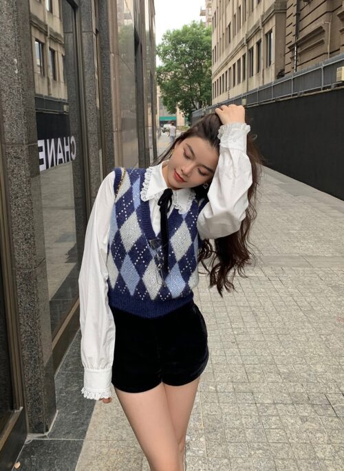 Blue Argyle Pattern Vest | Rose – BlackPink