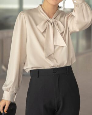 Beige Chiffon Bow Tie  Blouse | Vernon - Seventeen