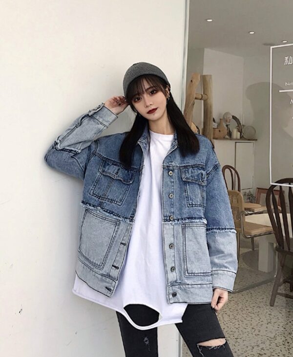 Blue Fringe Contrast Color Denim Jacket | Wendy - Red Velvet - Image 2