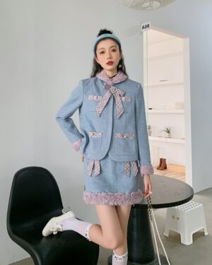 Blue Bowknot Woolen Skirt | Yuqi - (G)I-DLE