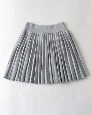 Grey Knitted Fine Pleats Skirt | IU