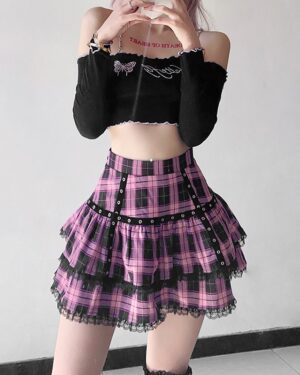 Lilac Plaid Skirt | Ningning - Aespa