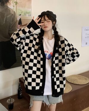 Black And White Checkerboard Cardigan | Yugyeom - GOT7