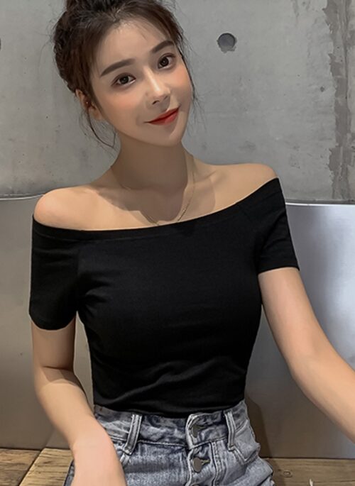 Black Off-Shoulders Short Sleeves Crop Top | Olivia – Loona