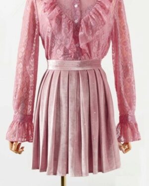 Pink Glittery Velvet Pleated Skirt | IU