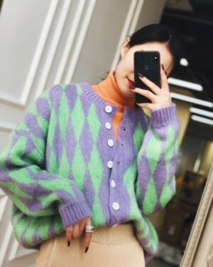 Lilac Diamond Pattern Cardigan | IU