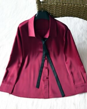 Wine Red Satin Silk Shirt | IU