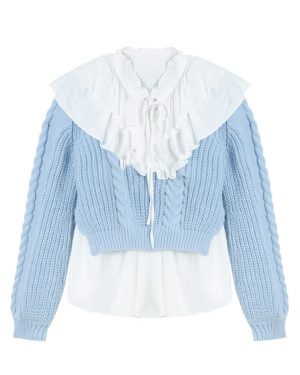 Blue Retro Ruffled Sweater | Yuna - ITZY