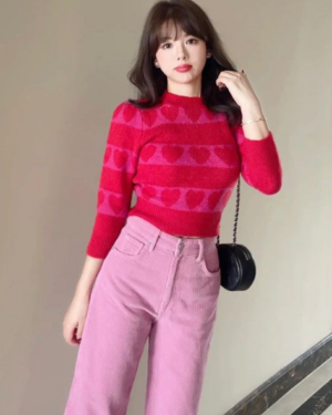 Red Heart Patterned Knit Sweater | Hyunjin - Loona