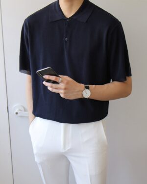 Navy Blue Casual Polo Shirt | Kim Ji Woong - Our Beloved Summer