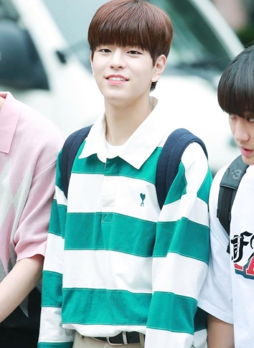 Green Retro Stripe Long Sleeve Polo Shirt | Seungmin - Stray Kids