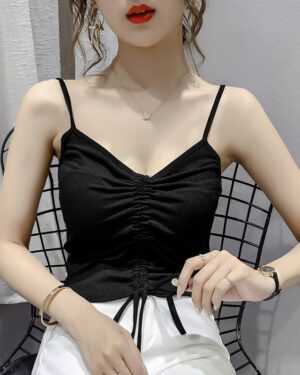 Black Drawstring Sling Crop Top | Ryujin - ITZY