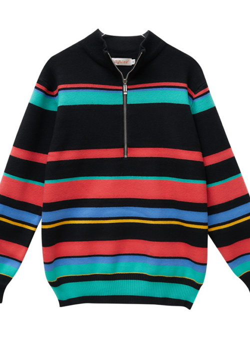 Black Mock Neck Sweater With Colorful Stripes | Jackson - GOT7