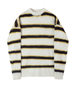 White Round Neck Striped Sweater | Jungwon - Enhypen