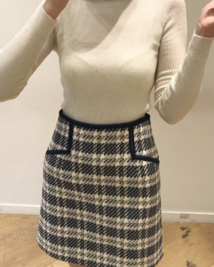 Blue Plaid Tweed Skirt | Karina - Aespa