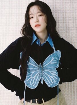 Blue Butterfly Denim Backless Crop Top | Shuhua – (G)I-DLE